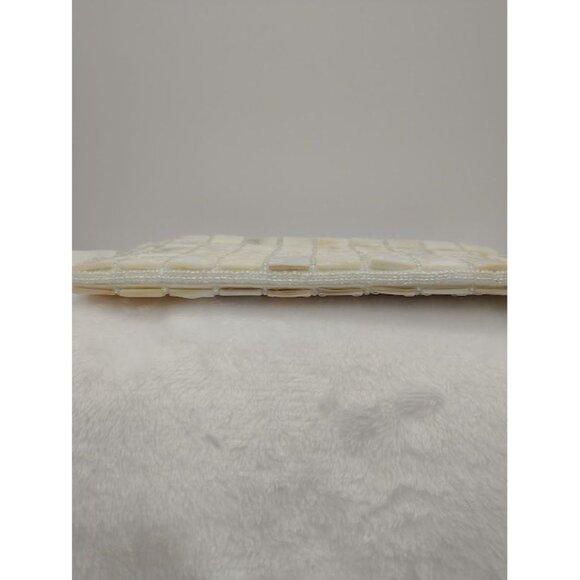Elegant Mother of Pearl Beaded Satin Clutch Purse with Zipper & Wrist Strap - Picture 9 of 9